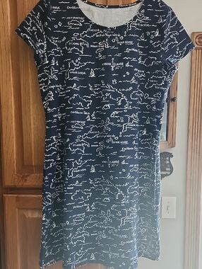 HIHO Navy British Virgin Islands Map-Print Short Sleeve Dress Medium